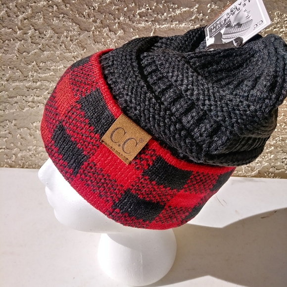 C.C Accessories - Bundle 2 $25 NWT C.C Buffalo Check Knit Beanie Hat